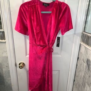Amour Hot Pink Velvet High-Low Wrap Dress